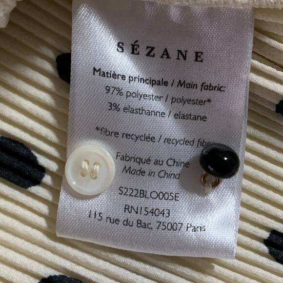 Sézane Rosalinda Blouse 14 Black Ecru Polka Dot Print Career Feminine Corpcore - Picture 9 of 9